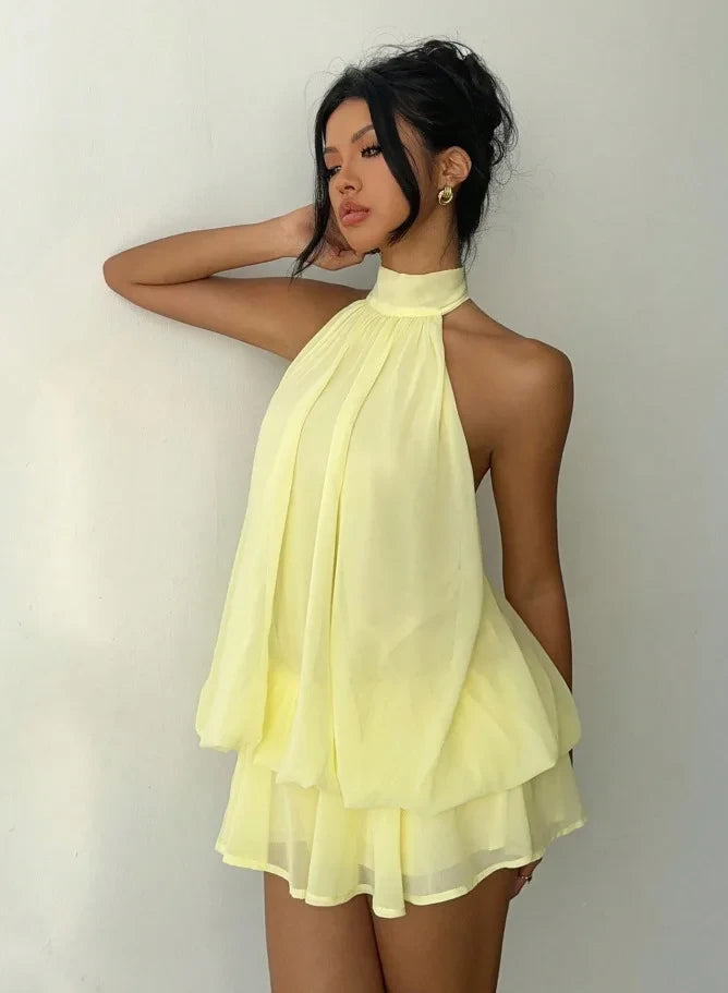 Summer Backless Halter Knit Mini Dress