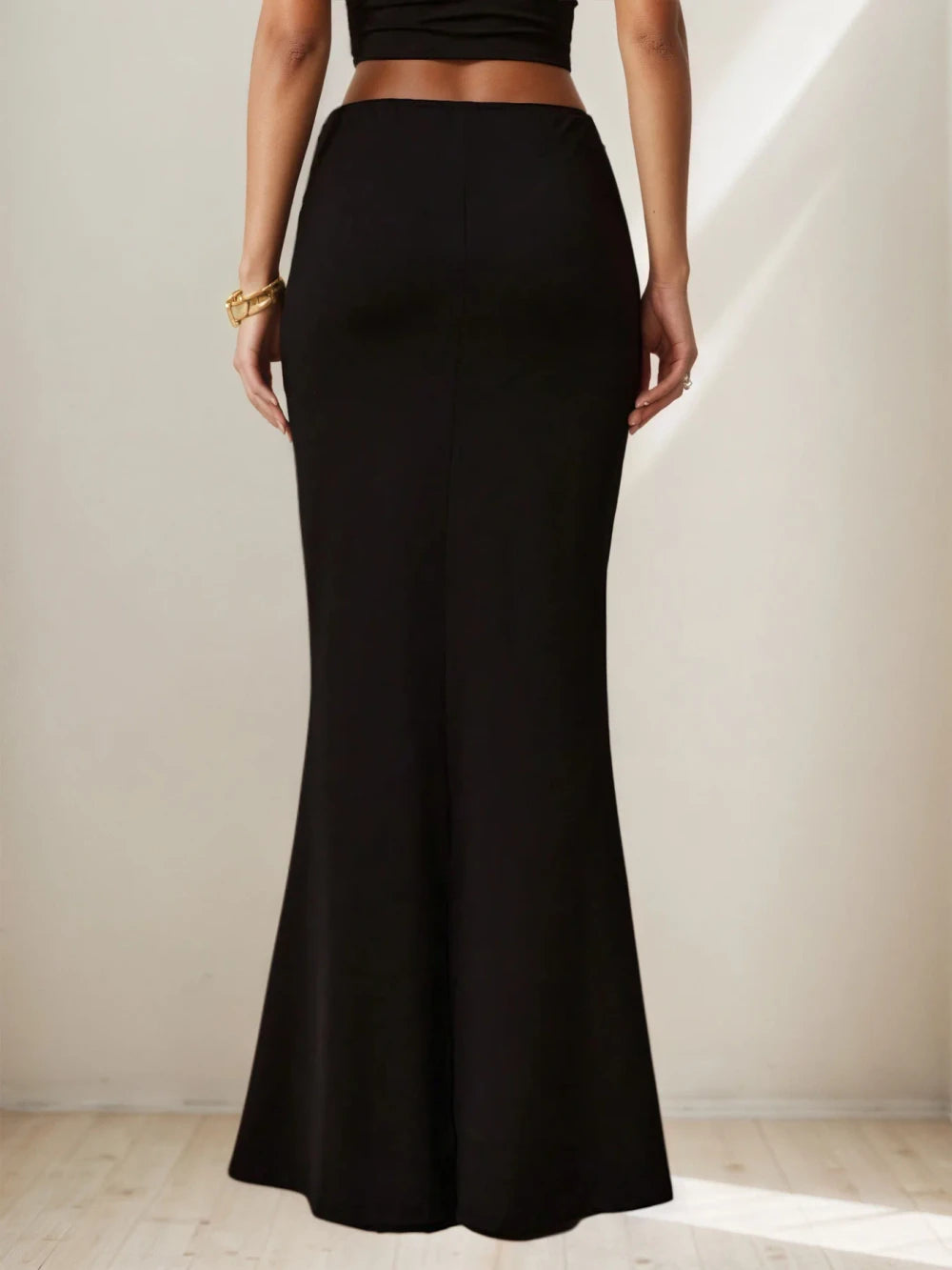 Black Wrapped Hip Fishtail Skirt