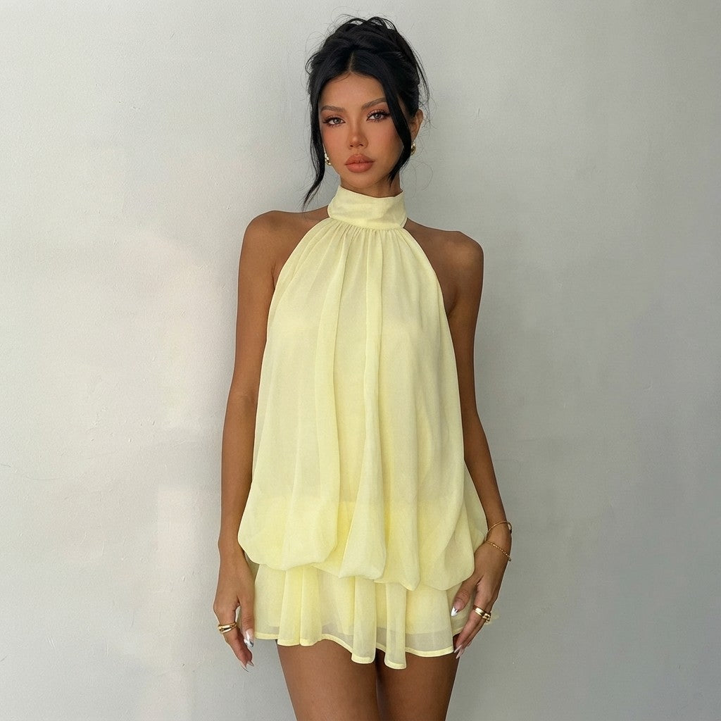 Summer Backless Halter Knit Mini Dress