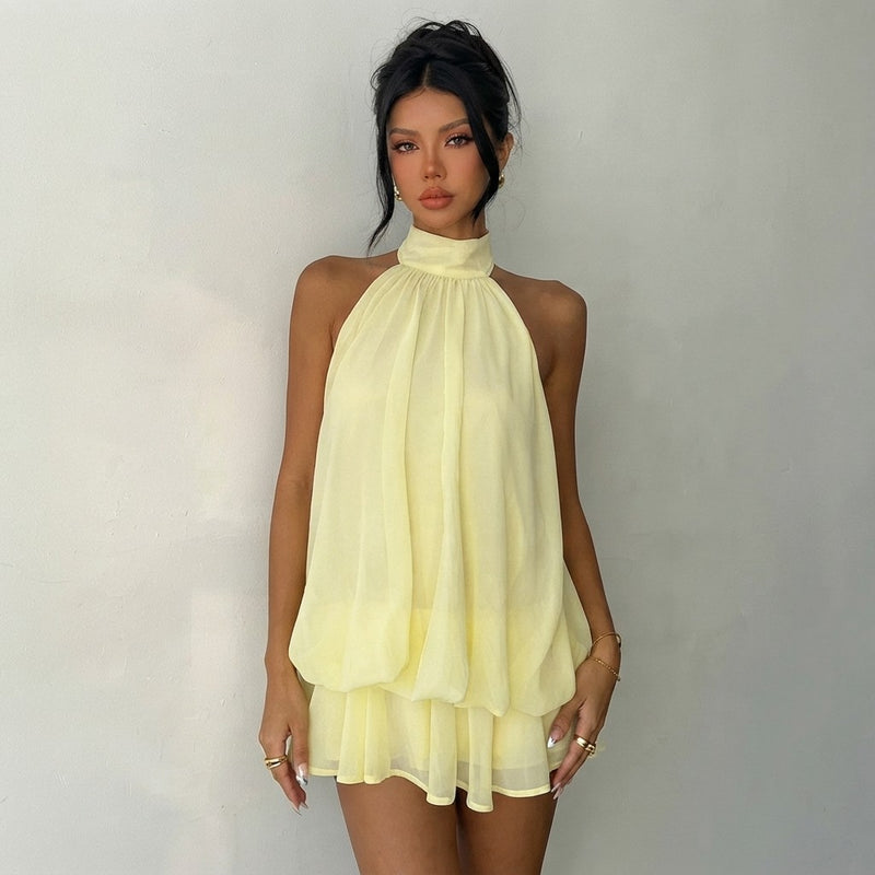 Summer Backless Halter Knit Mini Dress