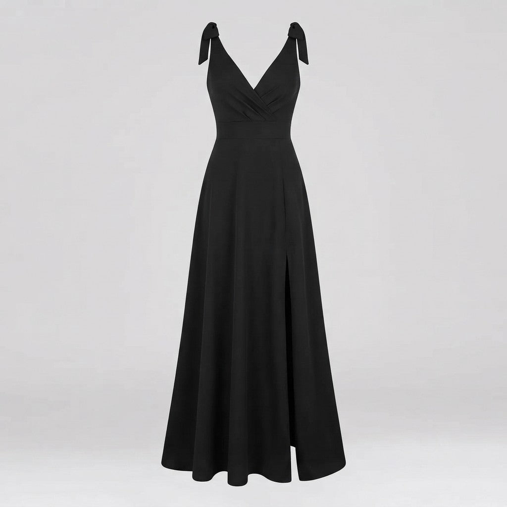 Solid V-Neck Split Evening Dress