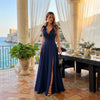 Solid V-Neck Split Evening Dress