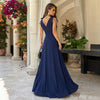 Solid V-Neck Split Evening Dress