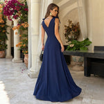 Solid V-Neck Split Evening Dress