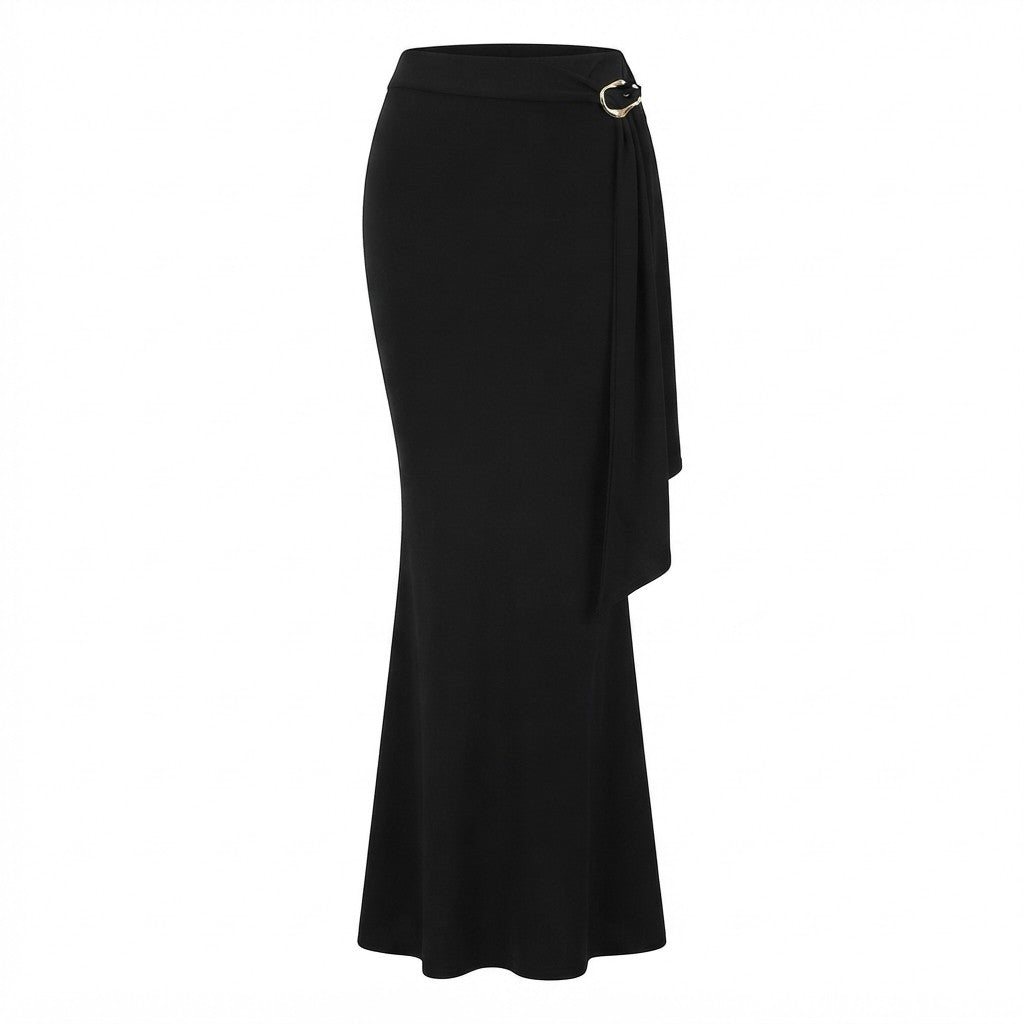 Black Wrapped Hip Fishtail Skirt