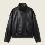 Faux Leather Cropped Bomber Jacket