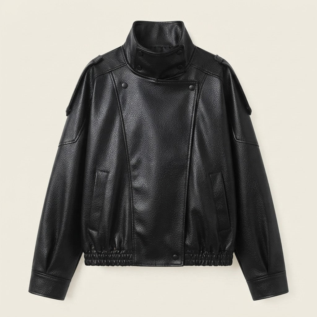 Faux Leather Cropped Bomber Jacket