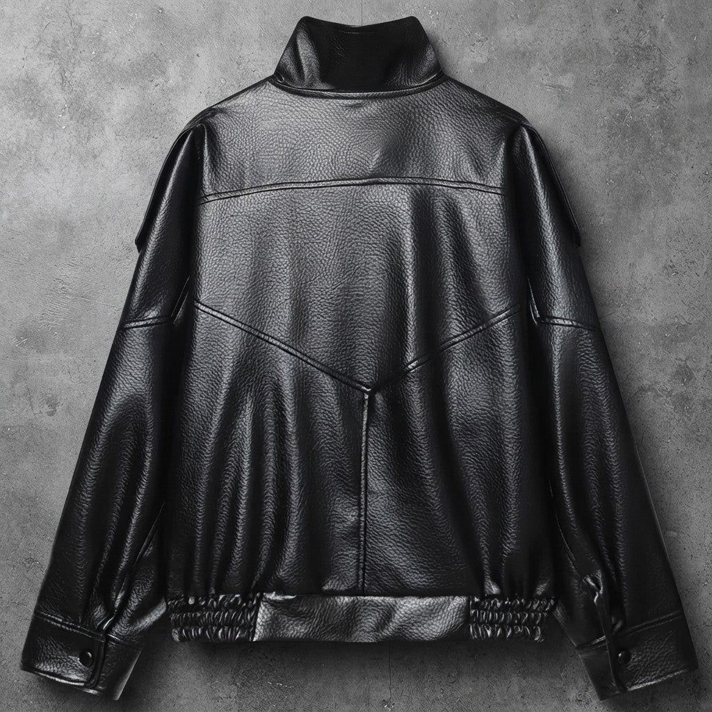 Faux Leather Cropped Bomber Jacket