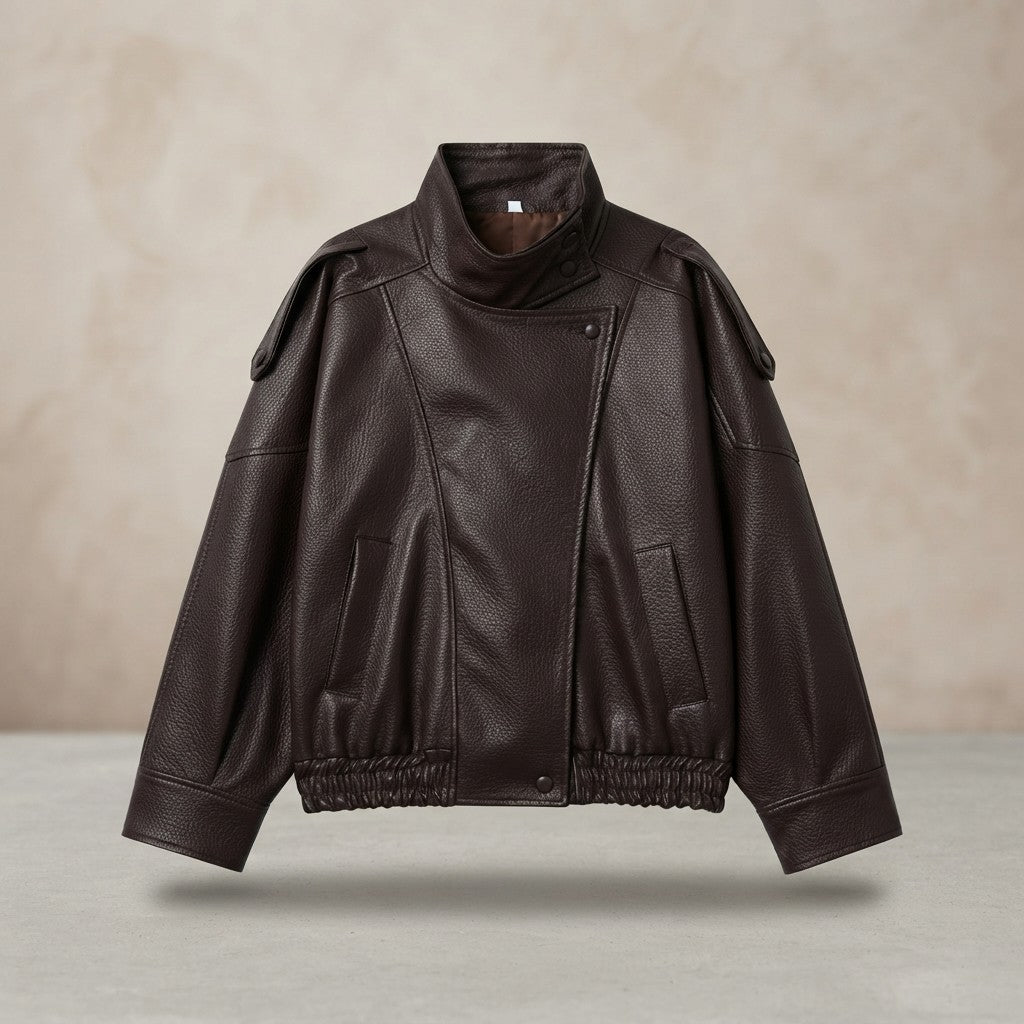Faux Leather Cropped Bomber Jacket