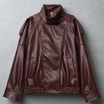 Faux Leather Cropped Bomber Jacket